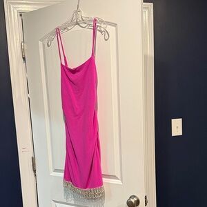 Elegant Pink Mini Dress with Beaded Hem